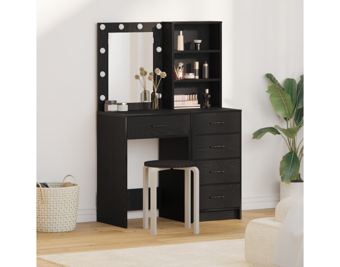 Sonata H Комплект огледало и тоалетка с LED черно от инженерна дървесина