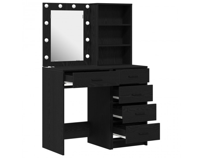 Sonata H Комплект огледало и тоалетка с LED черно от инженерна дървесина