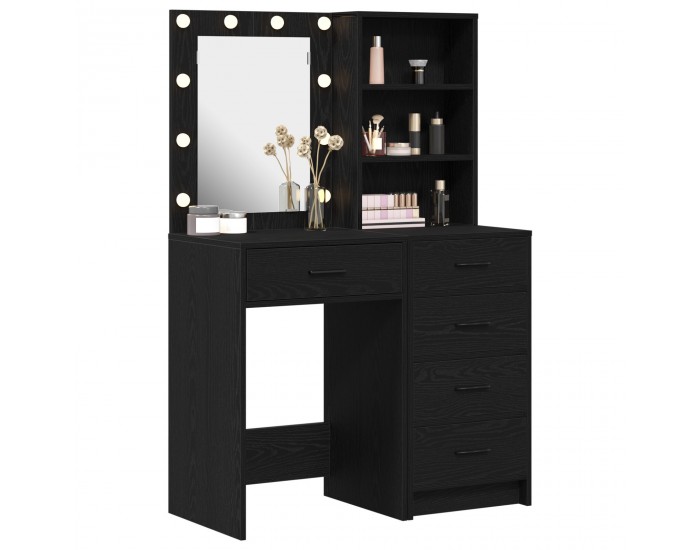 Sonata H Комплект огледало и тоалетка с LED черно от инженерна дървесина