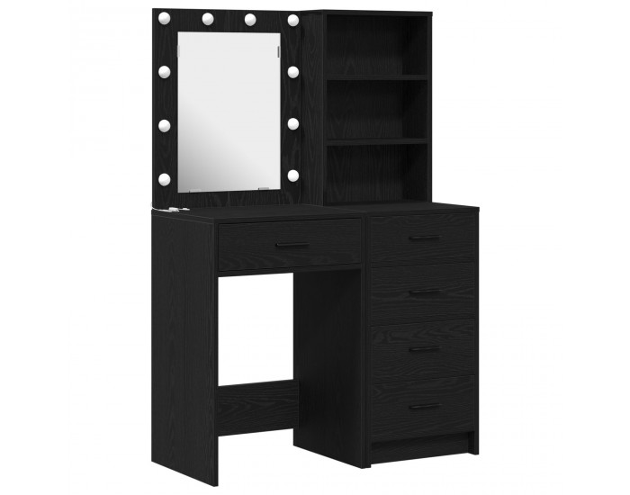 Sonata H Комплект огледало и тоалетка с LED черно от инженерна дървесина
