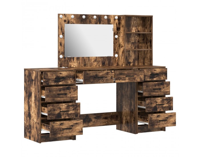 Sonata H 3-чавен комплект за тоалетка с LED в опушено дъбово дърво