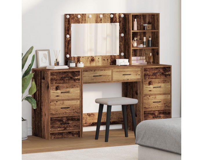 Sonata H Комплект тоалетни маси  3 частен комплект с LED Старо дърво Инженерна дървесина