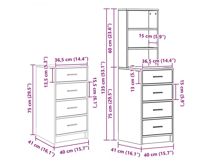 Sonata H Комплект тоалетни маси  3 частен комплект с LED Старо дърво Инженерна дървесина