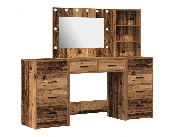 Sonata H Комплект тоалетни маси  3 частен комплект с LED Старо дърво Инженерна дървесина