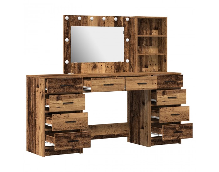 Sonata H Комплект тоалетни маси  3 частен комплект с LED Старо дърво Инженерна дървесина