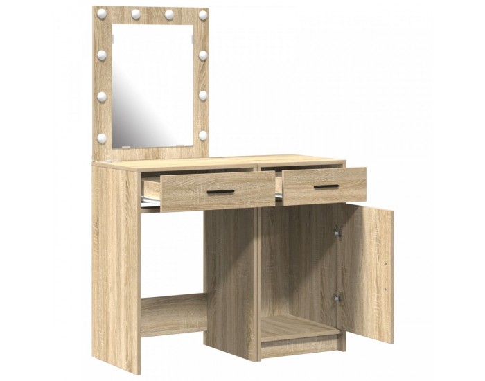 Sonata H комплект за тоалетна маса с LED, 2 части, от инженерна дървесина в светъл дъб