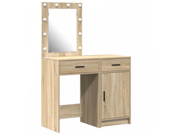 Sonata H комплект за тоалетна маса с LED, 2 части, от инженерна дървесина в светъл дъб