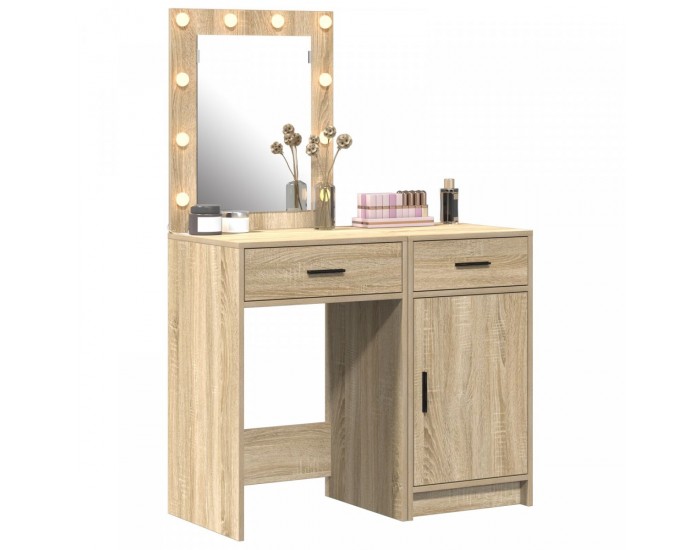 Sonata H комплект за тоалетна маса с LED, 2 части, от инженерна дървесина в светъл дъб