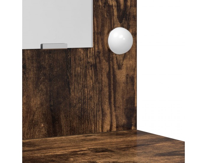 Комплект огледало и тоалетка с LED, Опушен дъб, Инженерна дървесина