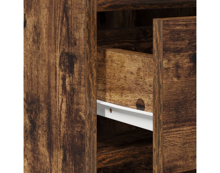 Комплект огледало и тоалетка с LED, Опушен дъб, Инженерна дървесина