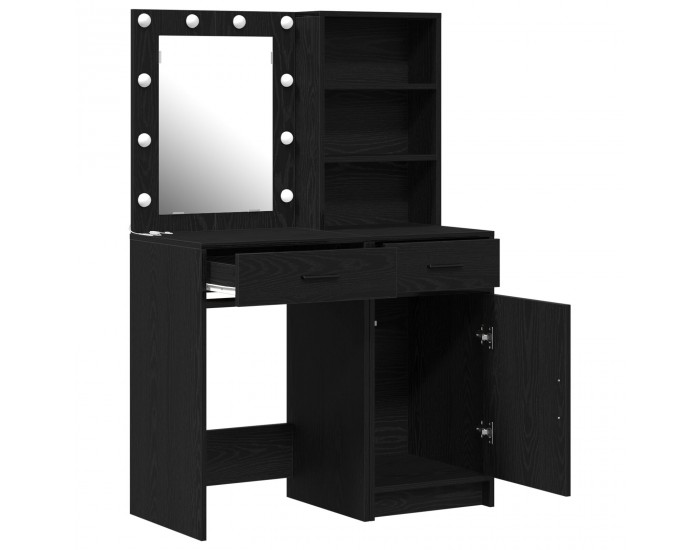 Sonata H Комплект тоалетна маса с LED осветление от 2 части Черно Инженерна дървесина