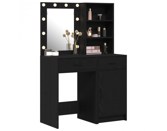 Sonata H Комплект тоалетна маса с LED осветление от 2 части Черно Инженерна дървесина