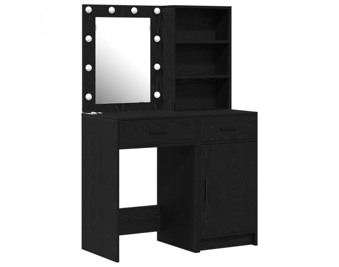 Sonata H Комплект тоалетна маса с LED осветление от 2 части Черно Инженерна дървесина