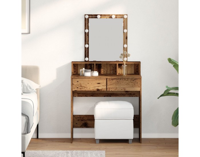 Sonata H Тоалетна маса с огледало и LED светлини от старо дърво