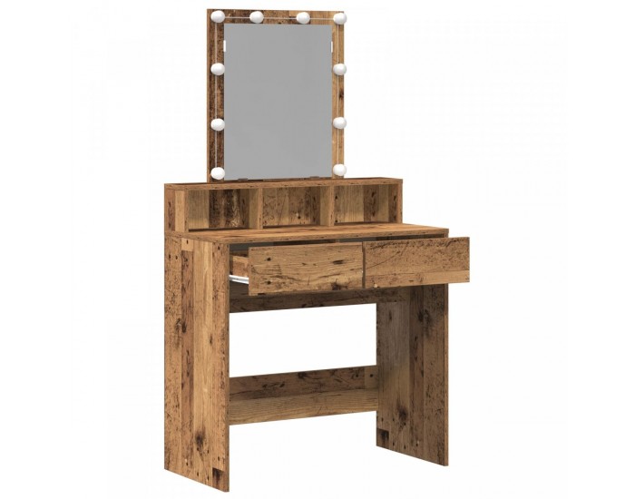 Sonata H Тоалетна маса с огледало и LED светлини от старо дърво