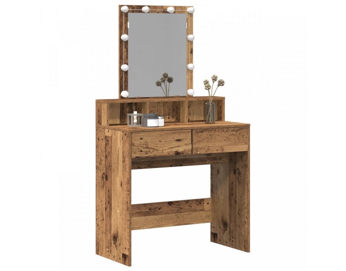 Sonata H Тоалетна маса с огледало и LED светлини от старо дърво