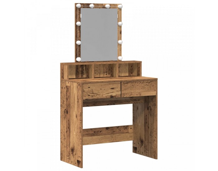 Sonata H Тоалетна маса с огледало и LED светлини от старо дърво