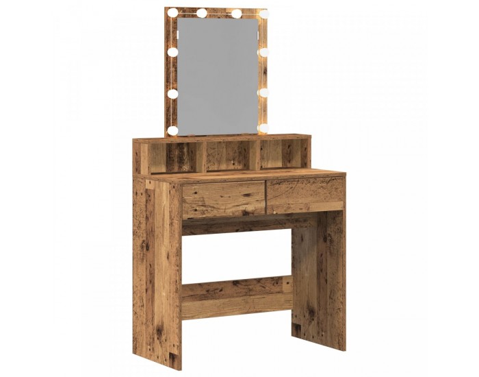 Sonata H Тоалетна маса с огледало и LED светлини от старо дърво