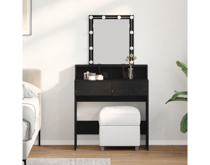 Sonata H Тоалетка с Огледало и LED Светлини Черен Дъб Инженерна Дървесина