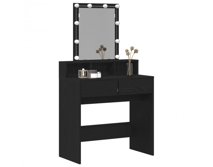 Sonata H Тоалетка с Огледало и LED Светлини Черен Дъб Инженерна Дървесина