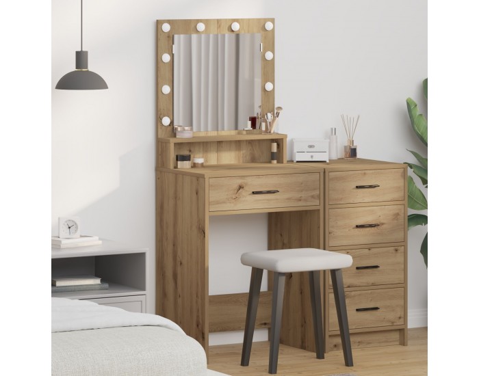 Sonata H Тоалетна с LED светлини, Ръчно изработен дъб, 50x41x135 см