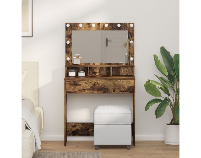 Sonata H Тоалетно бюро с LED светлини, Опушен дъб, 79x41x135 см