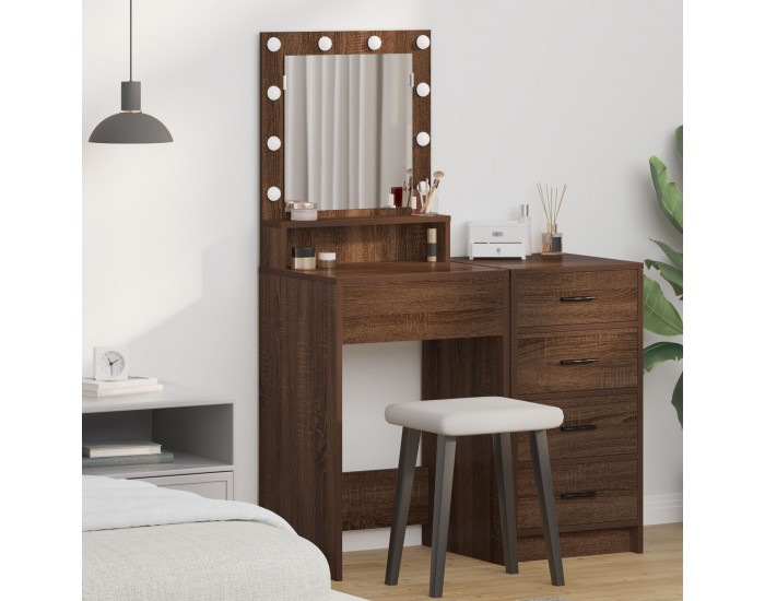 Sonata H Тоалетка за грим с LED светлини - Кафяв дъб - 50x41x135 см