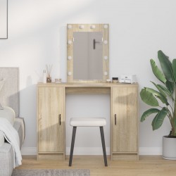 Sonata H Масичка за грим с LED осветление в Sonoma Oak, 102x33x135 см - Тоалетки и Огледала