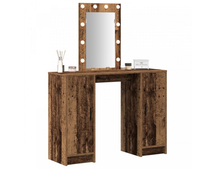 Sonata H Тоалетка с LED светлини стара дървесина 102x33x135 см