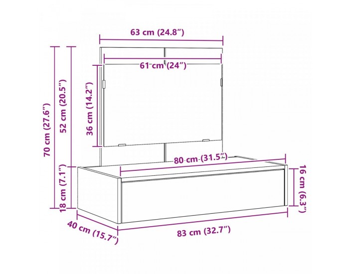 Sonata H Закачен тоалетен шкаф Сонома дъб 83x40x70 см