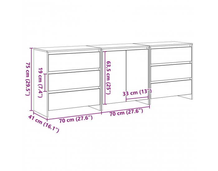 Sonata H 3-Частен Страничен Плот в Черен Дъб Инженерна Дървесина