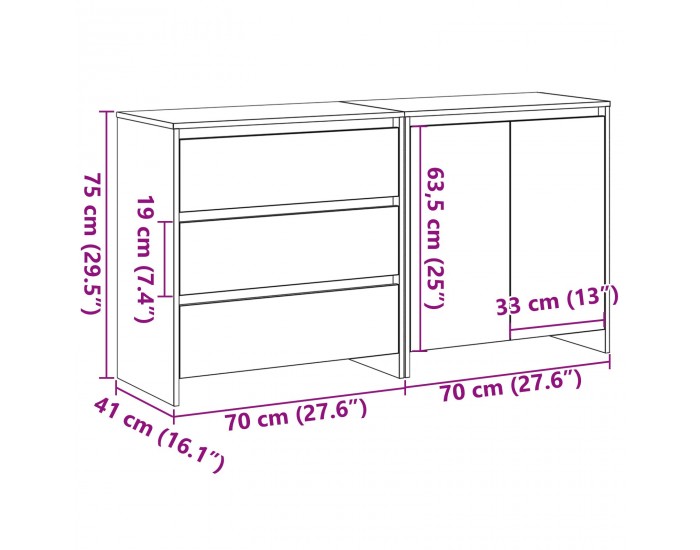 Sonata H 2-Частни Странични Маси в Черен Дъб Инженерна Дървесина
