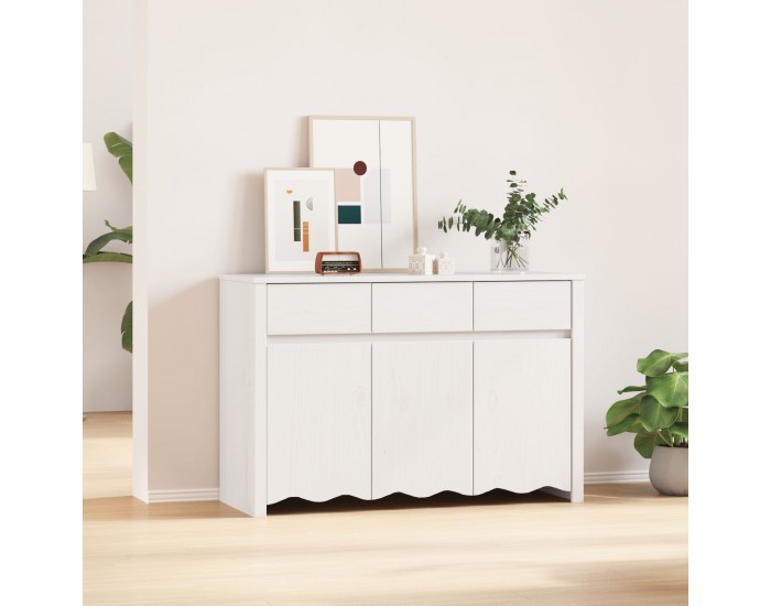 Sonata H Страничен шкаф ДРАММЕН Бяло 114x43x75,5 см Масивно дърво Бор