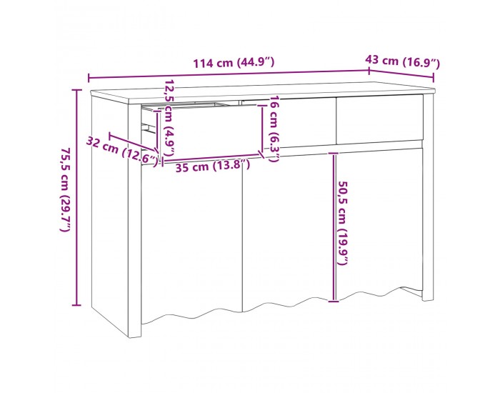 Sonata H Страничен шкаф ДРАММЕН Бяло 114x43x75,5 см Масивно дърво Бор