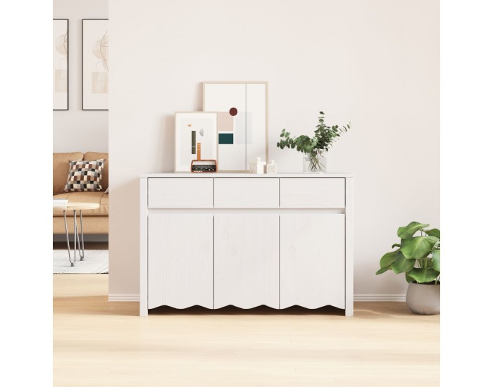 Sonata H Страничен шкаф ДРАММЕН Бяло 114x43x75,5 см Масивно дърво Бор