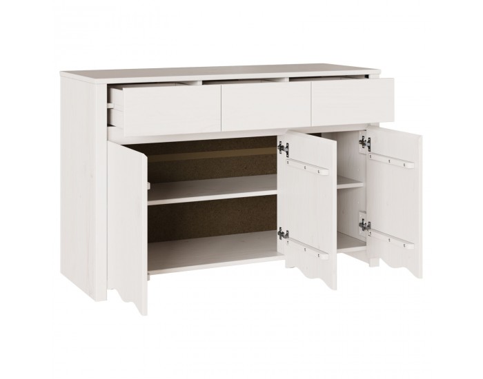 Sonata H Страничен шкаф ДРАММЕН Бяло 114x43x75,5 см Масивно дърво Бор