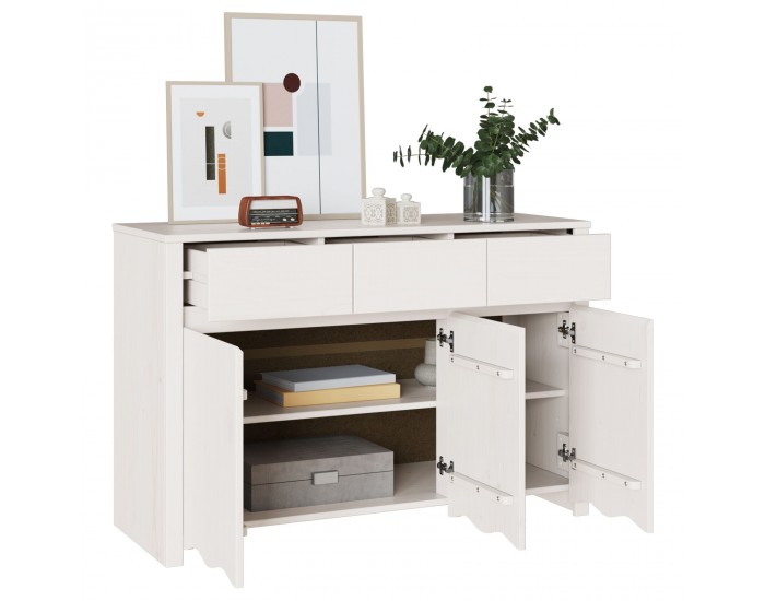 Sonata H Страничен шкаф ДРАММЕН Бяло 114x43x75,5 см Масивно дърво Бор