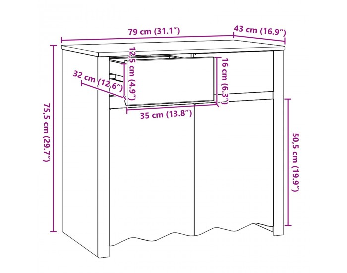 Sonata H Страничен шкаф ДРАММЕН 79x43x75,5 см от масивна дървесина бор