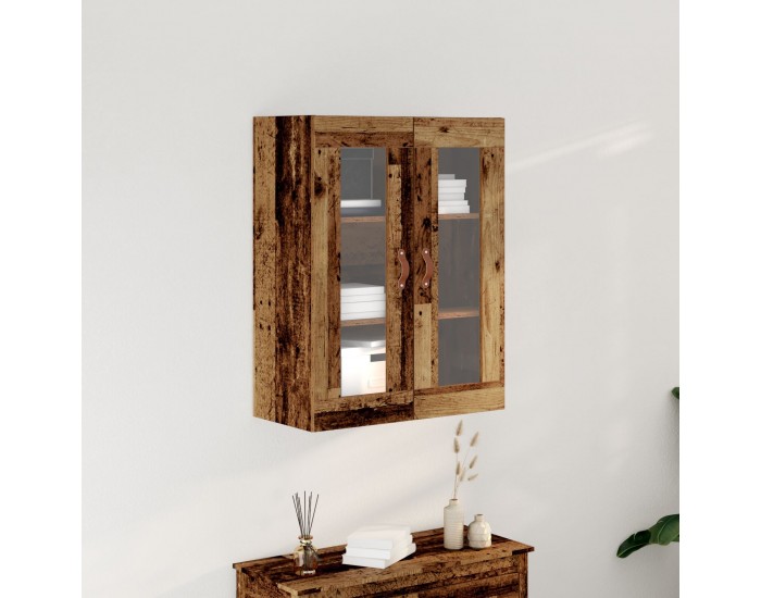 Sonata H Стенен шкаф с стъклени врати от старо дърво 69,5x34x90 см