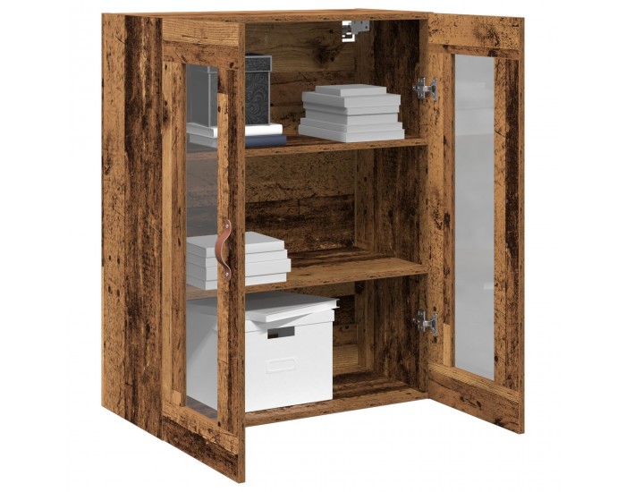 Sonata H Стенен шкаф с стъклени врати от старо дърво 69,5x34x90 см