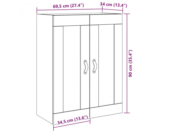 Sonata H Стенен шкаф с стъклени врати от старо дърво 69,5x34x90 см