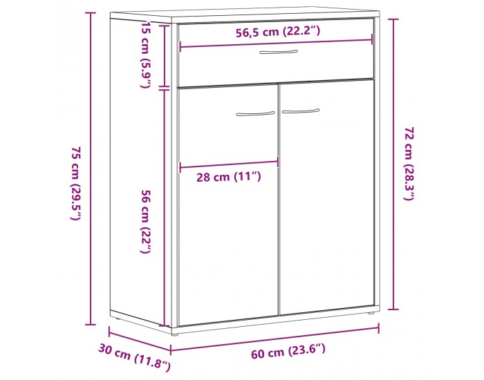 Сайдборд Sonata H Черен Дъб 60x30x75 см от Инженерна Дървесина