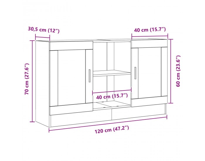 Страничен шкаф Sonata H Черен дъб 120x30,5x70 см Инженерна дървесина