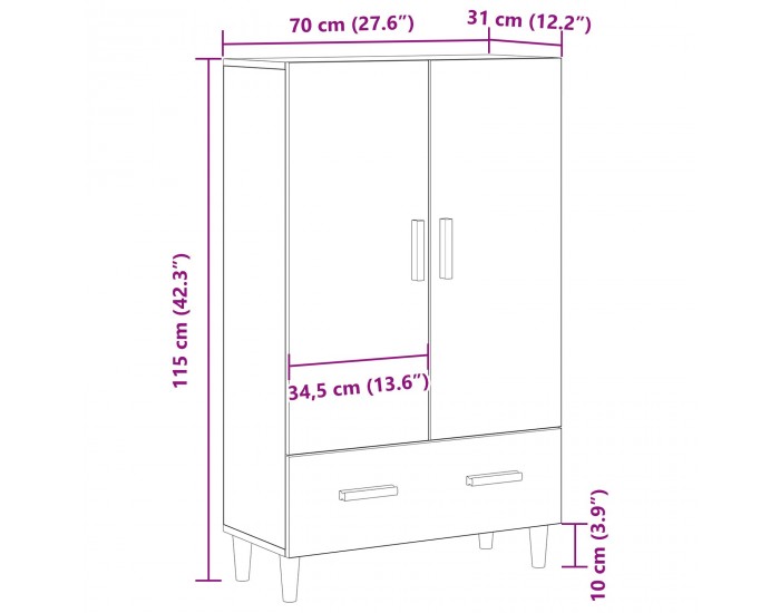 Sonata H Висок шкаф в черен дъб, 70x31x115 см, изработен от инженерна дървесина