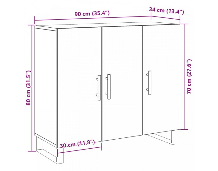 Sonata H Стойка с 3 врати от старо дърво 90x34x80 см, инженерна дървесина