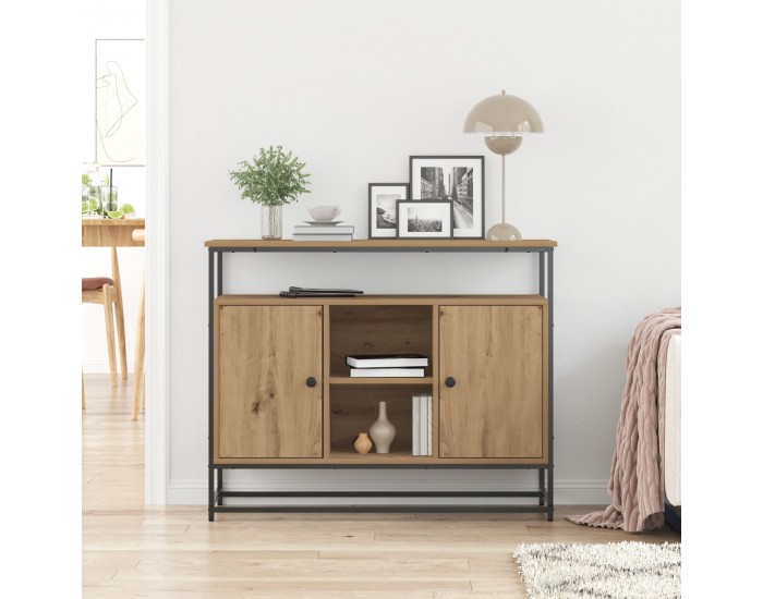 Страничен шкаф Sonata H Артизан Дъб 100x35x80 см от инженерна дървесина и стомана