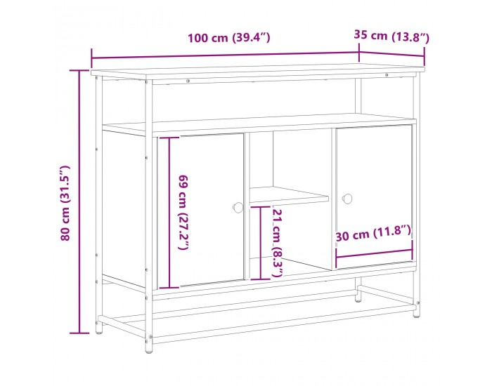 Sonata H Секретар Черен Дъб 100x35x80 см Инженерна Дървесина и Стомана