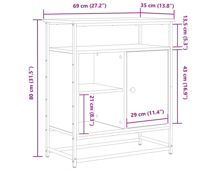 Sonata H Секретар черен дъб 69x35x80 см Инженерна дървесина и стомана