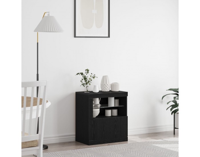 Sonata H страничен шкаф с LED светлини черен дъб 60,5x37x67 см