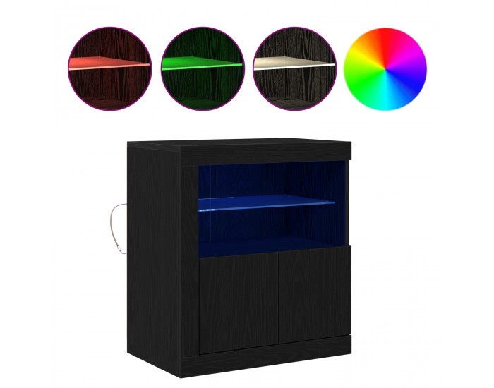 Sonata H страничен шкаф с LED светлини черен дъб 60,5x37x67 см